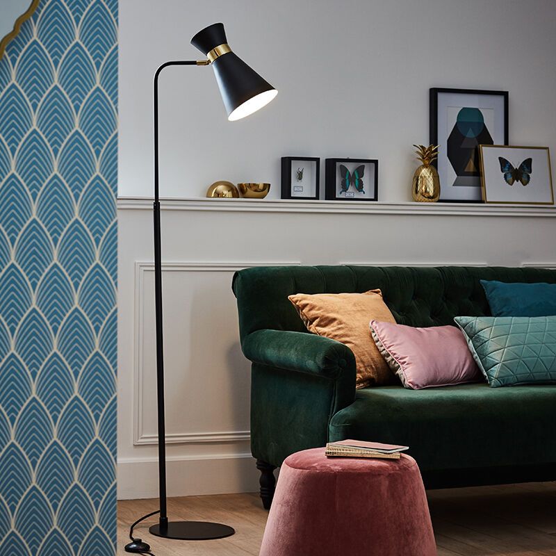 Lámpara de pie dorada moderna, Albane, con interruptor