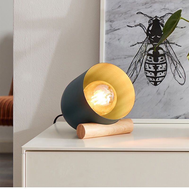 Lámpara de mesa de madera azul, Riaz, con interruptor