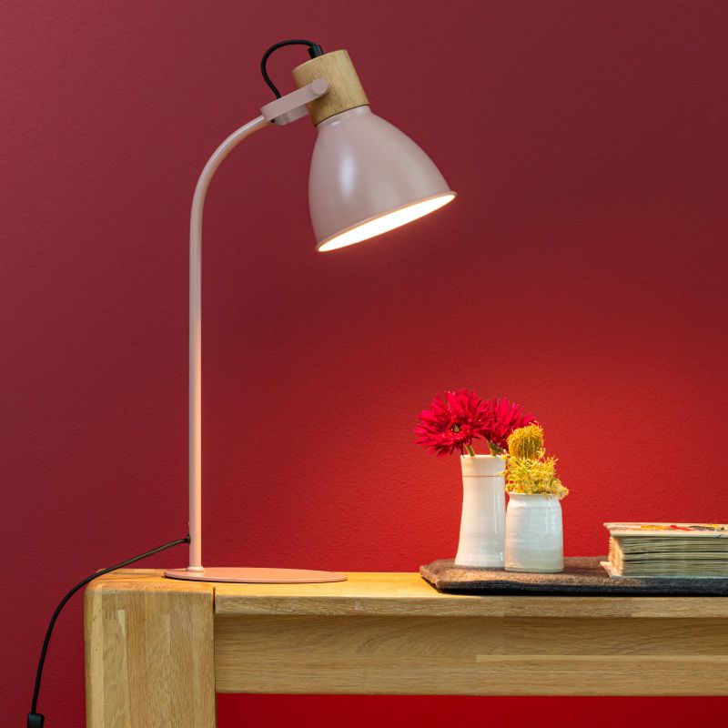 Lámpara de mesa rosa rústica, Thalina, con interruptor