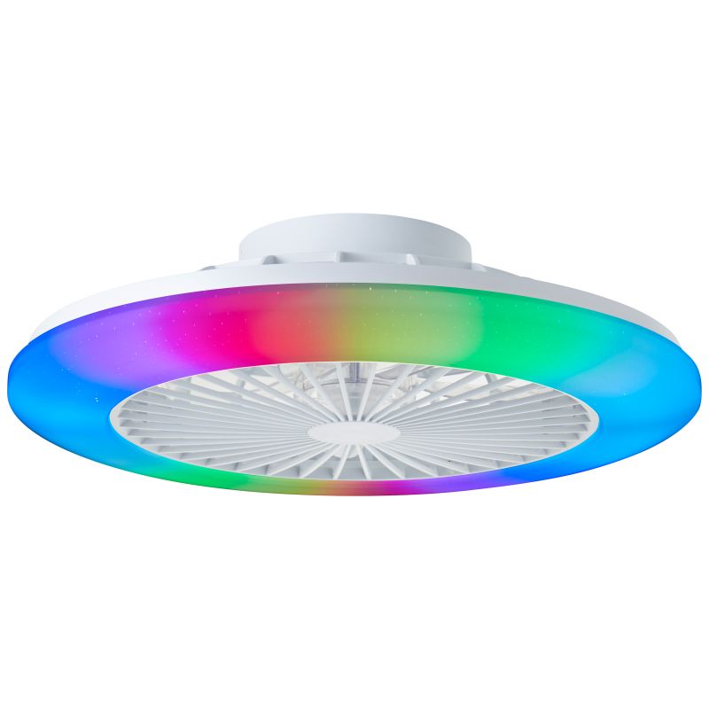 Ventilador de techo blanco moderno, Sofieke, 40W, RGBW LED, con mando a distancia