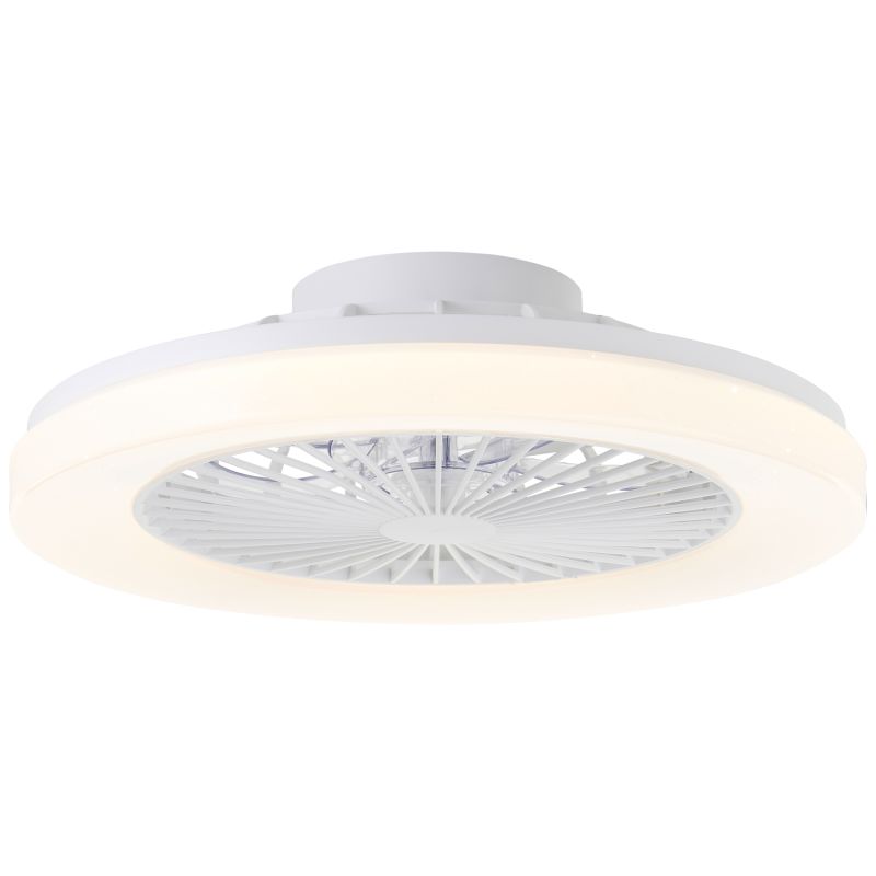 Ventilador de techo blanco moderno, Soren, 40W, ajustable entre luz blanco cálido y frío LED, con mando a distancia