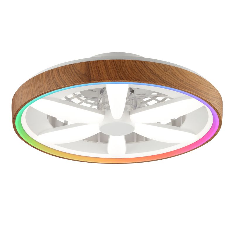 Ventilador de techo madera de plástico, Roos, 48W, RGBW LED, con mando a distancia