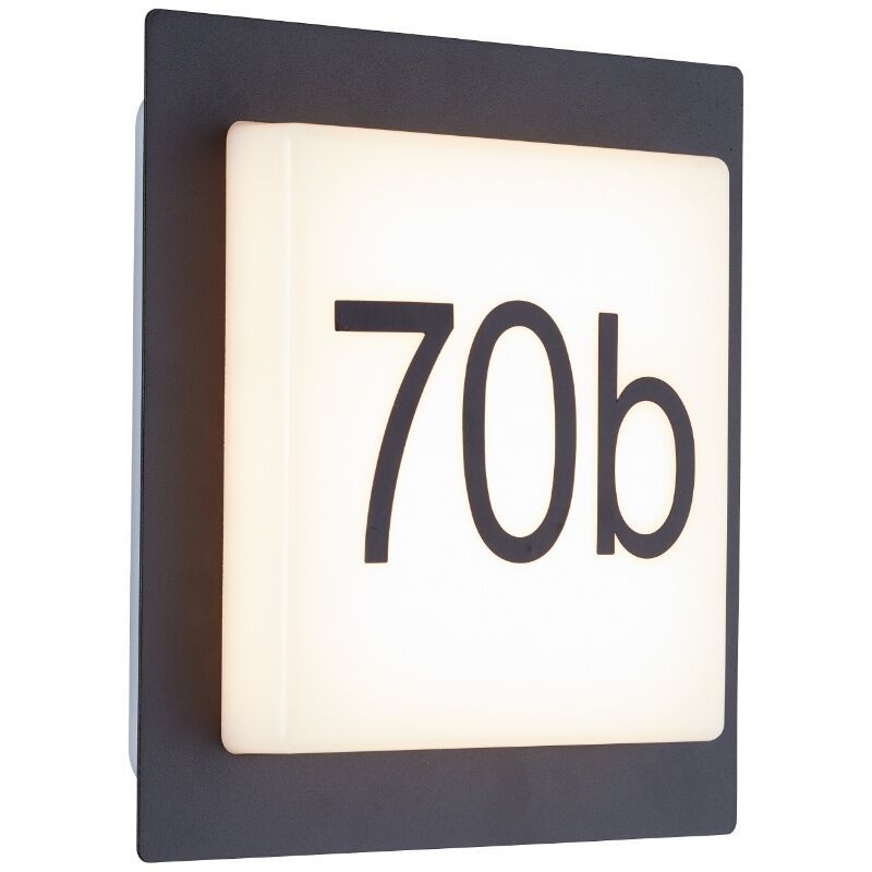 Número de casa con luz negro de aluminio, Nurcan, 9W, 3000K LED, IP44