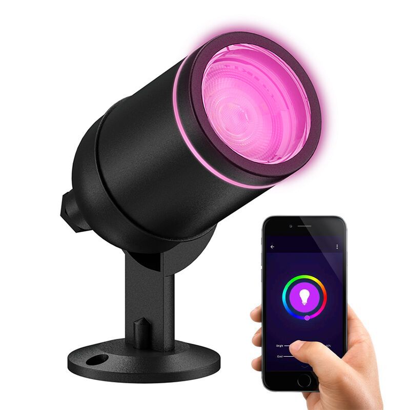 Lámpara exterior inteligente de aluminio negra, Halo, 4W, RGBW LED, IP54