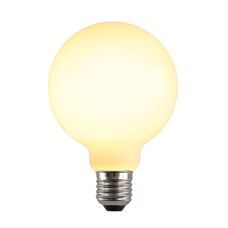 E27 LED bombilla regulable, G95, 5w, vidrio blanco, 2700k