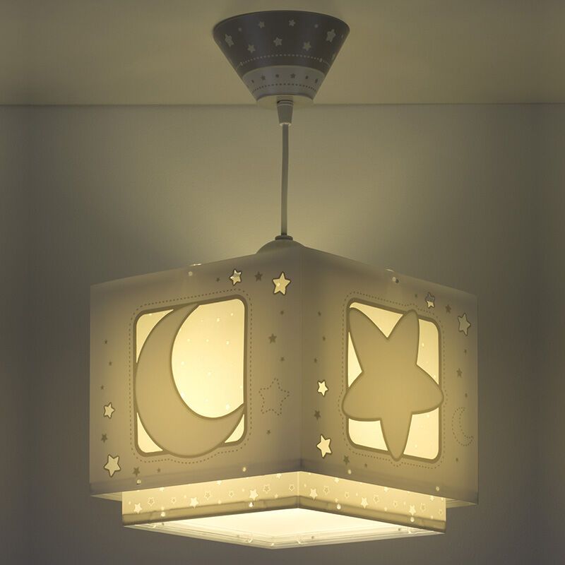 Lámpara colgante infantil de plástico gris, Moon and stars