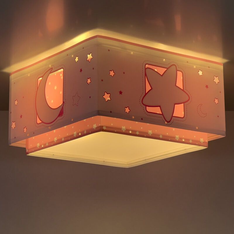 Lámpara de techo infantil de plástico rosa, Moon and stars