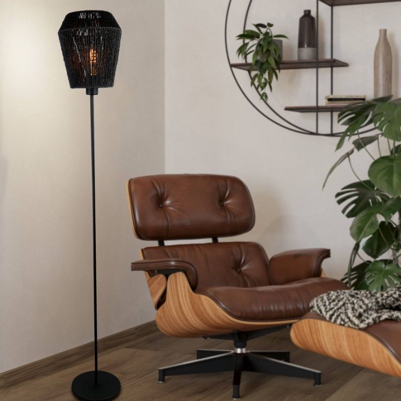 Lámpara de pie de papel negra, Caine, con interruptor