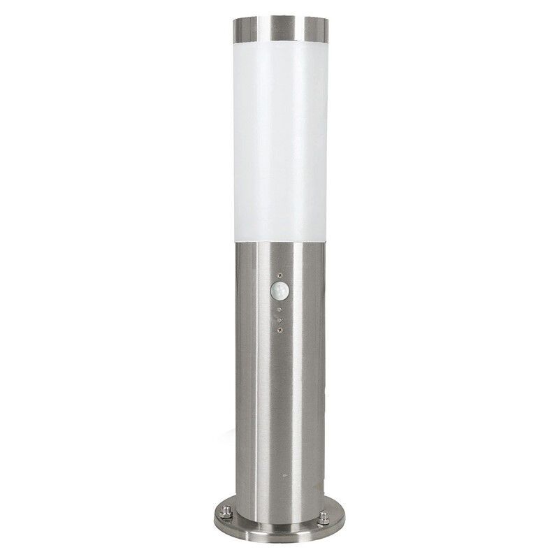 Lámpara de pie exterior con sensor crepuscular plateada de plástico, Carlein, IP44 Lámpara de pie exterior con sensor crepuscular plateada de plástico, Carlein, IP44