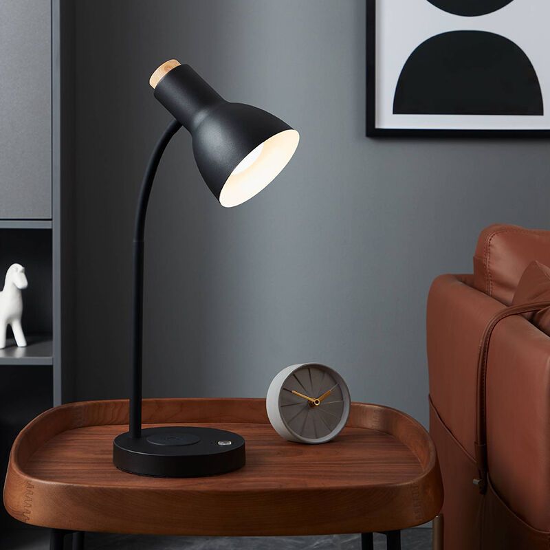 Lámpara de mesa negra de aluminio, Serena, 5,5W, 3000K LED, con regulador táctil