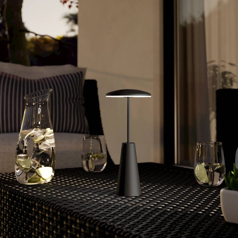 Lámpara de mesa negra de acero, Ishika, 2,8W, white switch LED, IP54, con regulador táctil