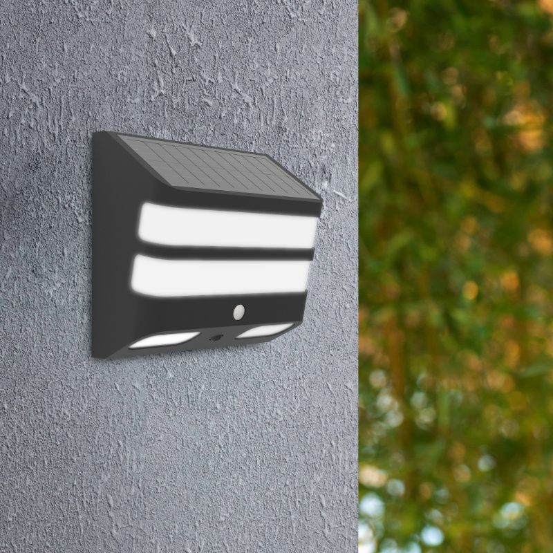 Aplique solar exterior negro de plástico, Hisham, 6,5W, 4000K LED, IP65