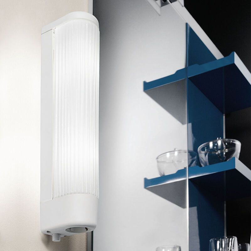 Espejo con luces blanco de vidrio, Amrita, con interruptor