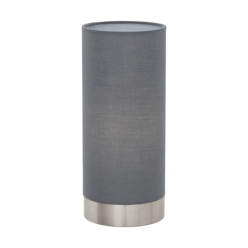 Lámpara de mesa gris de tela, Abano, con regulador táctil