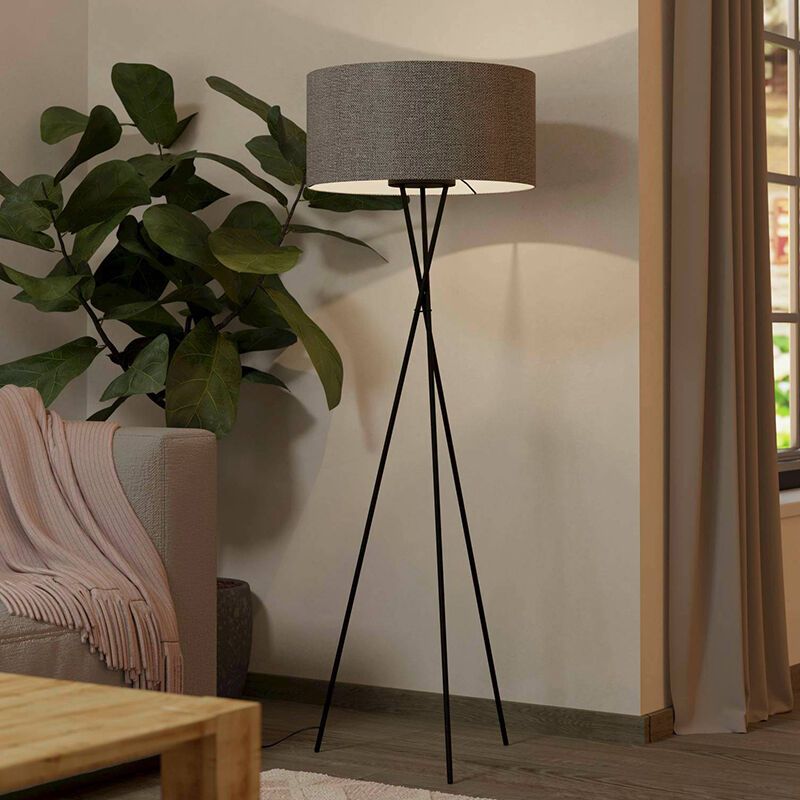 Lámpara de pie tripode gris de aluminio, Anuschka, con interruptor Lámpara de pie tripode gris de aluminio, Anuschka, con interruptor