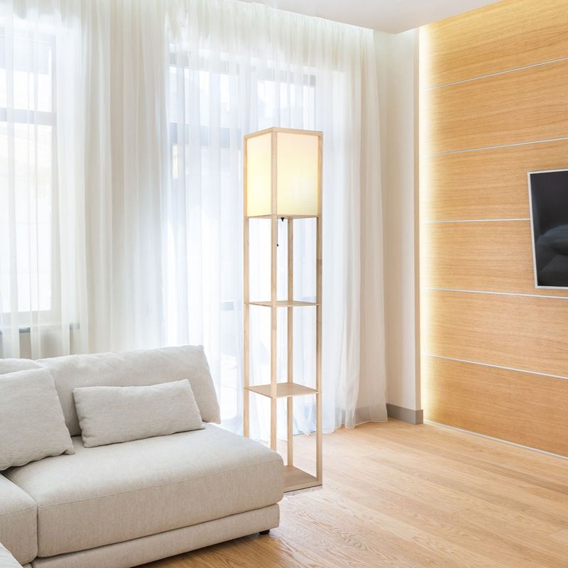 Lámpara de pie rústica madera, Tessel, con interruptor de cuerda