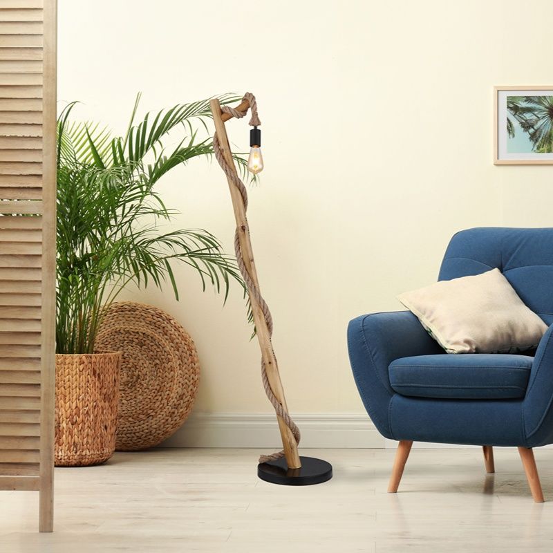 Lámpara de pie madera de cuerda, Udo, con interruptor Lámpara de pie madera de cuerda, Udo, con interruptor