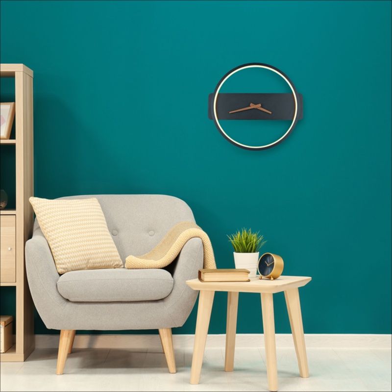 Aplique negro con reloj, Sybe, 12W, 3000K LED Aplique negro con reloj, Sybe, 12W, 3000K LED