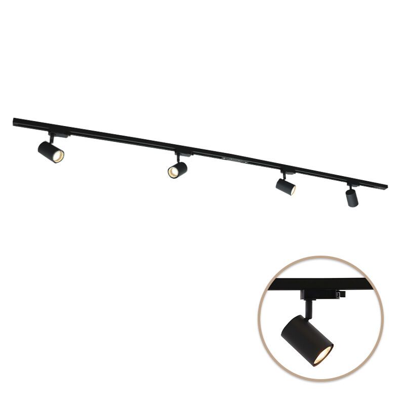 2M sistema iluminación carril monofásico negro + 4 Elena focos de carril 2M sistema iluminación carril monofásico negro + 4 Elena focos de carril