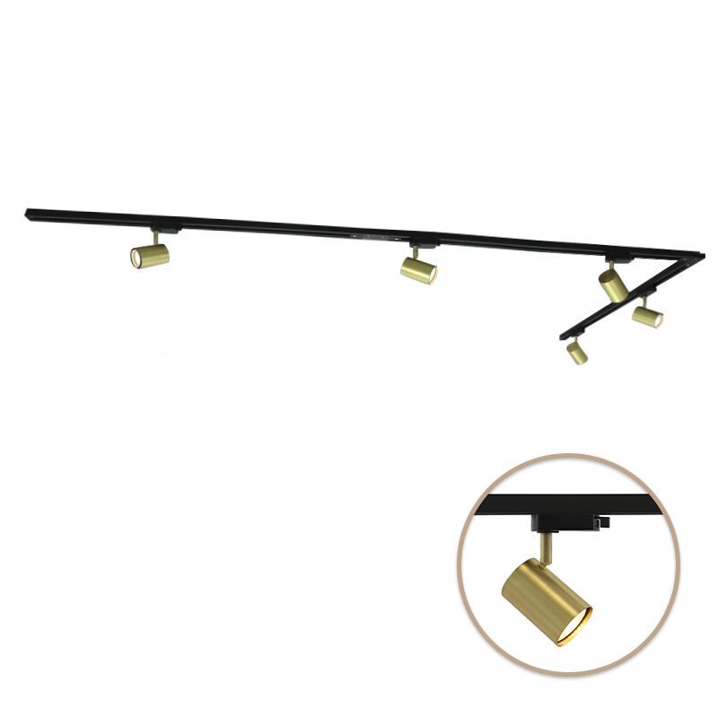 3M sistema iluminación carril monofásico latón con esquina + 5 Elena focos de carril