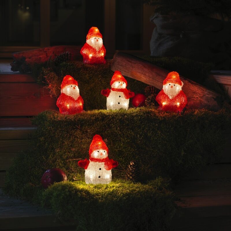 3 Papá Noel LED y 2 muñecos de nieve LED, para interior y exterior