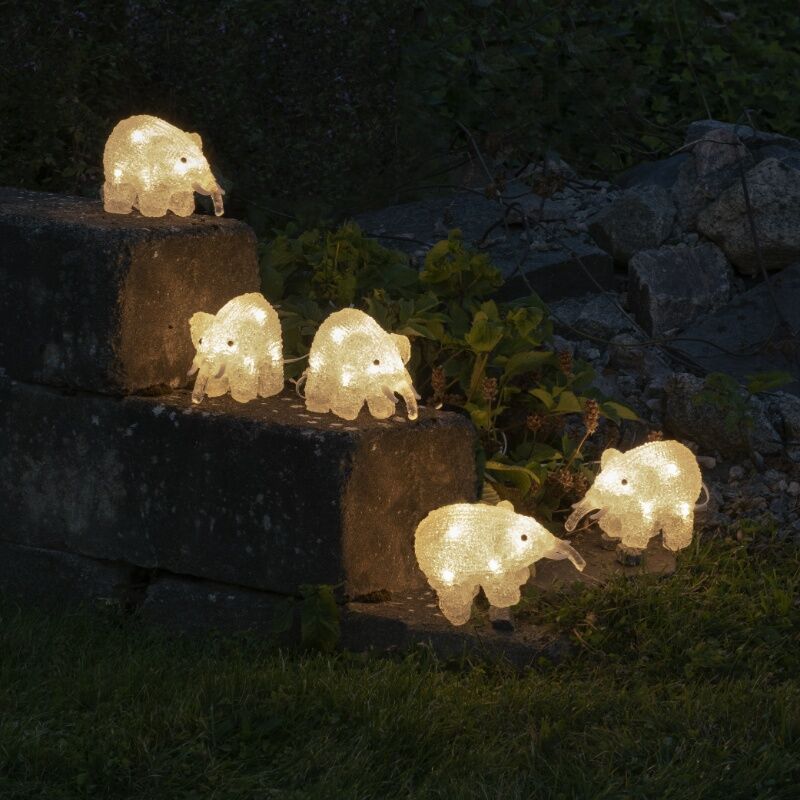 5 elefantes LED, para interior y exterior