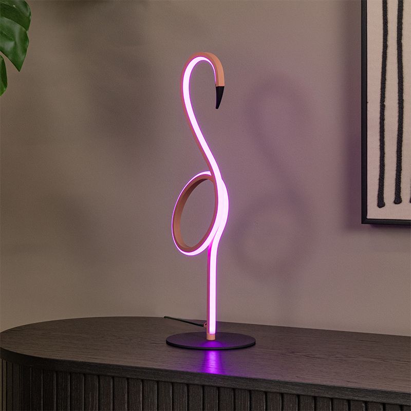 Lámpara de mesa moderna rosa, Flamingo, 5,5W, RGB LED, con mando a distancia