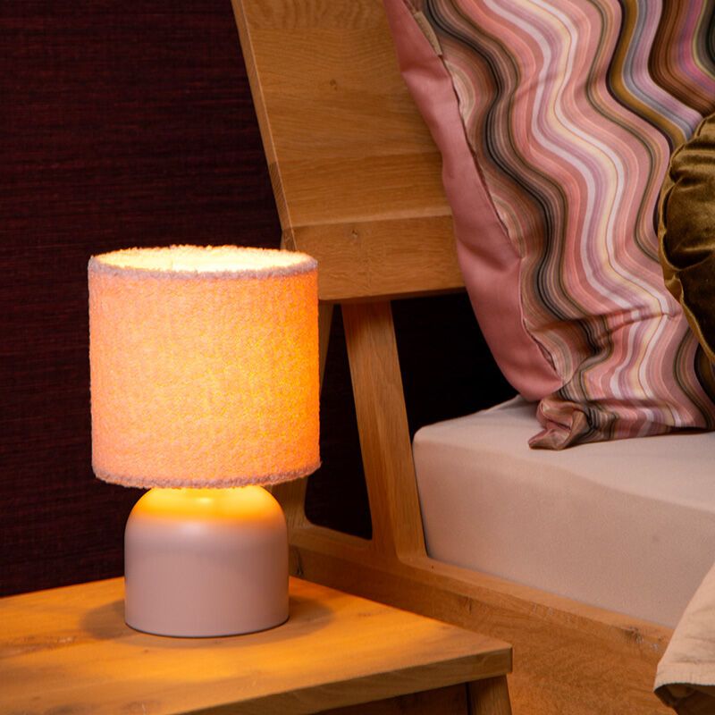Lámpara de mesa vintage rosa, Woolly, con interruptor