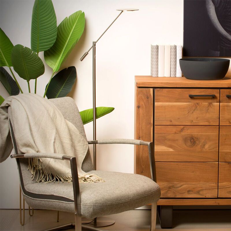 Lámpara de pie de lectura moderna cromada, Anselmo, 9W, 3000K LED