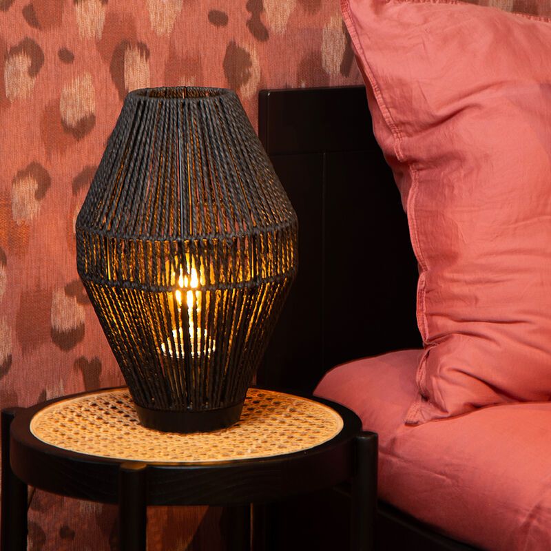 Lámpara de mesa rústica negra, Cordulle, con interruptor Lámpara de mesa rústica negra, Cordulle, con interruptor