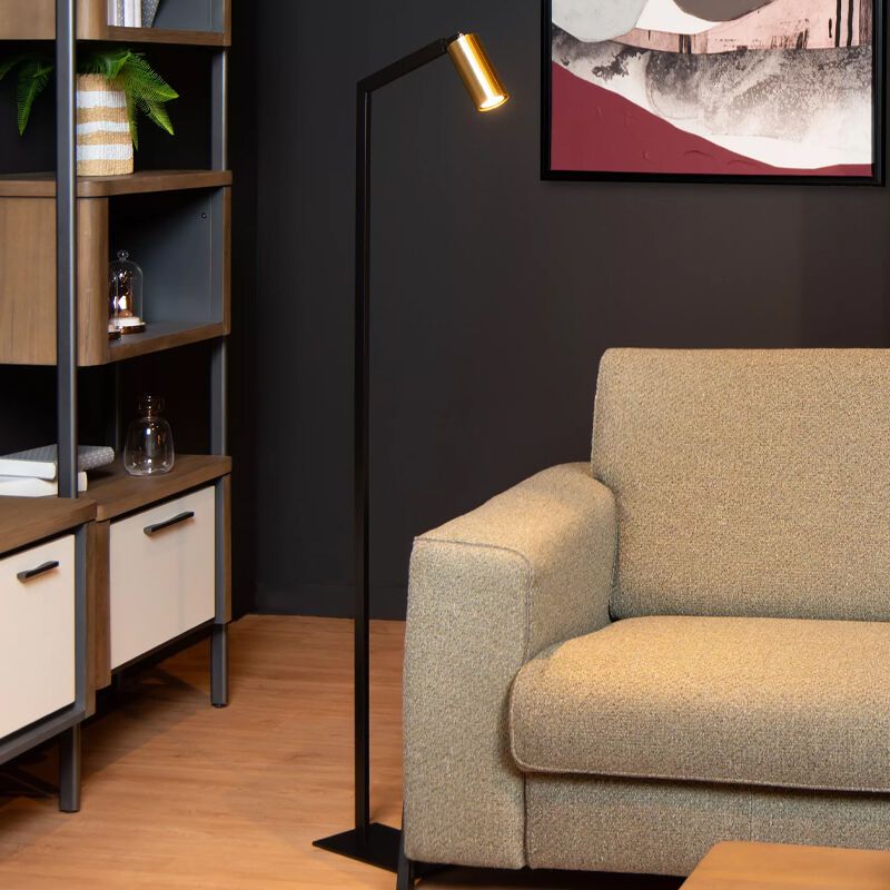 Lámpara de pie moderna negra, Sybil, con interruptor