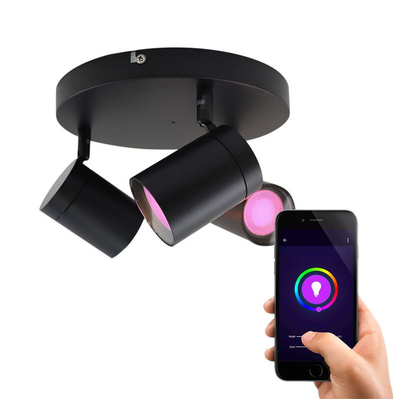 Lámpara de techo inteligente negra moderna, Ciara, IP44, 13,5W, RGBW Lámpara de techo inteligente negra moderna, Ciara, IP44, 13,5W, RGBW