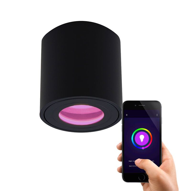 Lámpara de techo inteligente negra moderna, Alion, IP44, 4,5W, RGBW