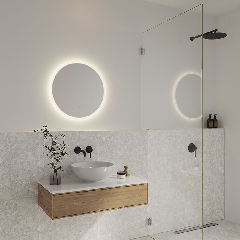 Espejo retroiluminado moderno gris, Dovina, 20W, 4000K LED, IP44, con interruptor