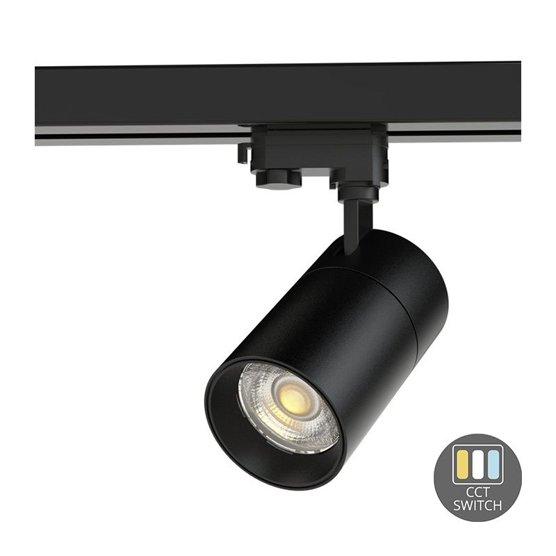 Foco de carril trifásico negro Rozina, 20W, interruptor blanco, regulable, Pro Foco de carril trifásico negro Rozina, 20W, interruptor blanco, regulable, Pro