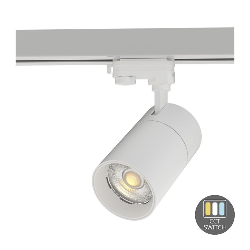 Foco de carril trifásico blanco Rozina, 10W, interruptor blanco, regulable, Pro Foco de carril trifásico blanco Rozina, 10W, interruptor blanco, regulable, Pro