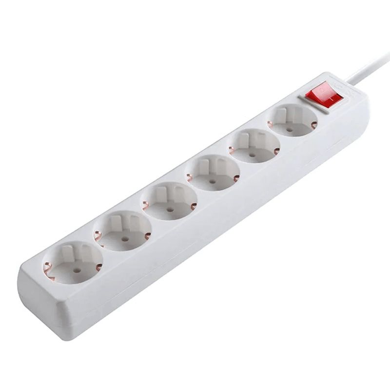 Regleta 6 enchufes con interruptor 3 metros, blanco