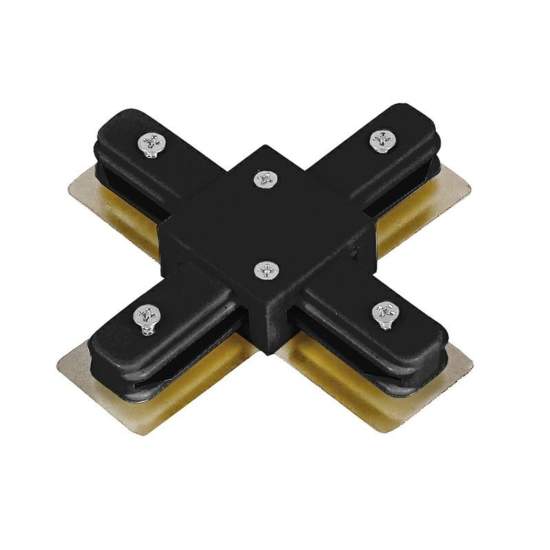 Conector en forma de X para iluminación de riel monofásica, negro.