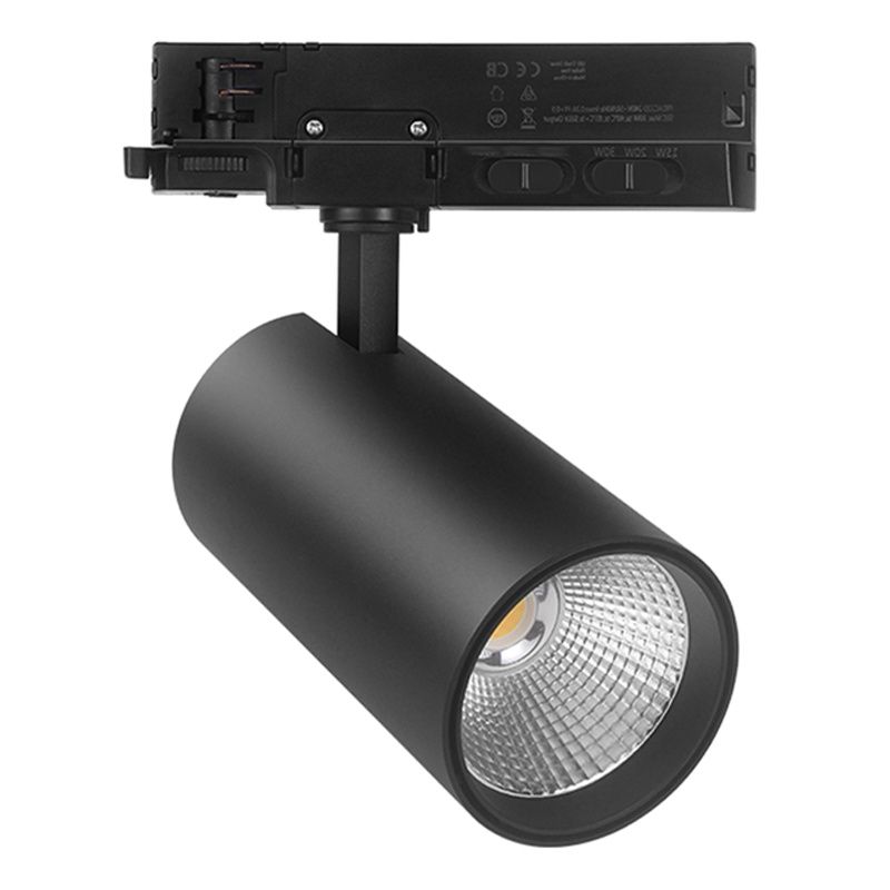 Foco de carril trífásico negro, Rozina, 10W/20W/30W, white switch LED