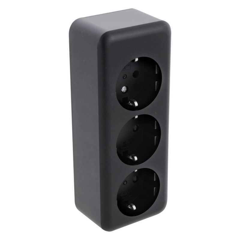 Zócalo de superficie Q-Link, 3 vías, con protección para niños y contacto de puesta a tierra, negro