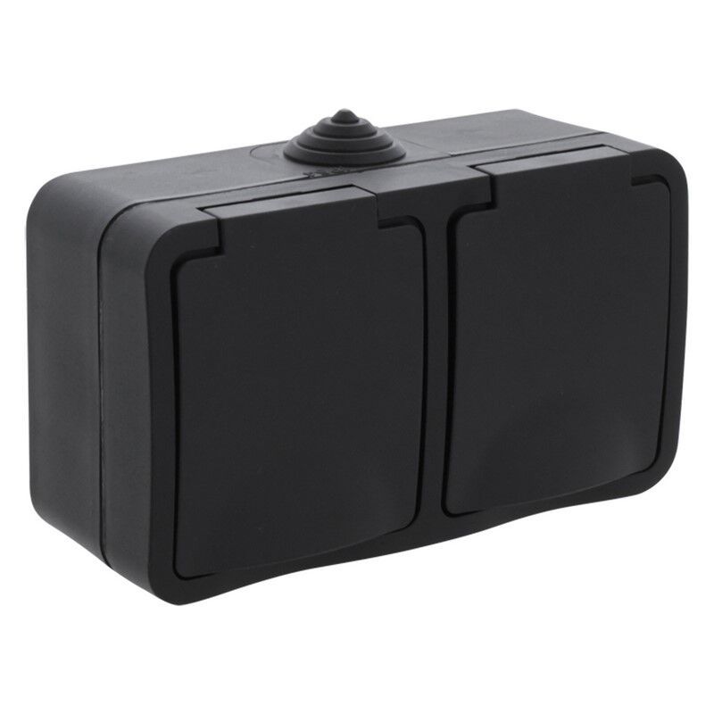 Toma de corriente Q-Link de 2 vías, de superficie, SCHUKO, a prueba de salpicaduras, horizontal