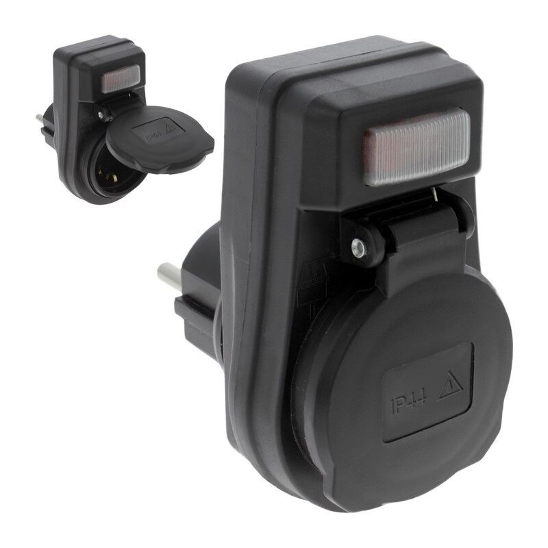 Enchufe interruptor de puesta a tierra Lámpara 10 / 16A IP44 Negro