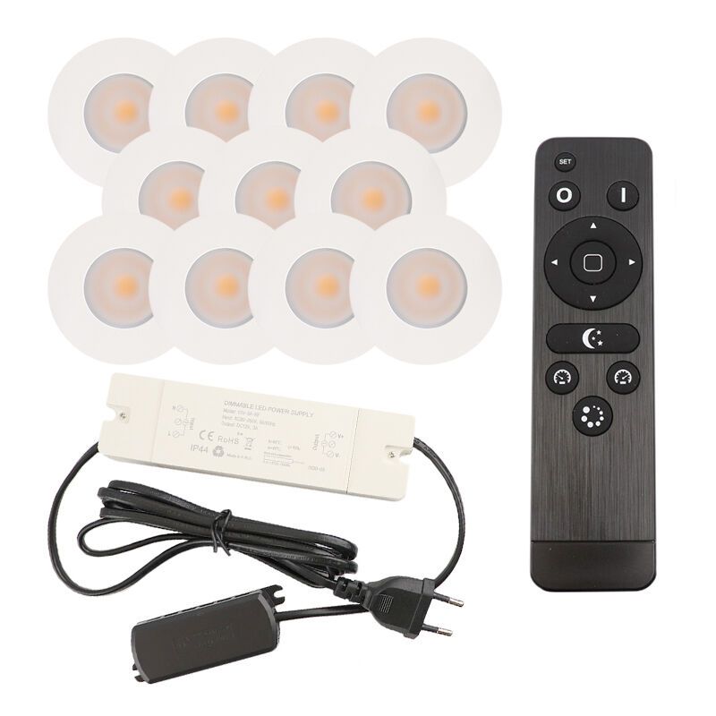 11 focos empotrables blancos para porche Dico, IP65, con set de conexión y mando a distancia 11 focos empotrables blancos para porche Dico, IP65, con set de conexión y mando a distancia