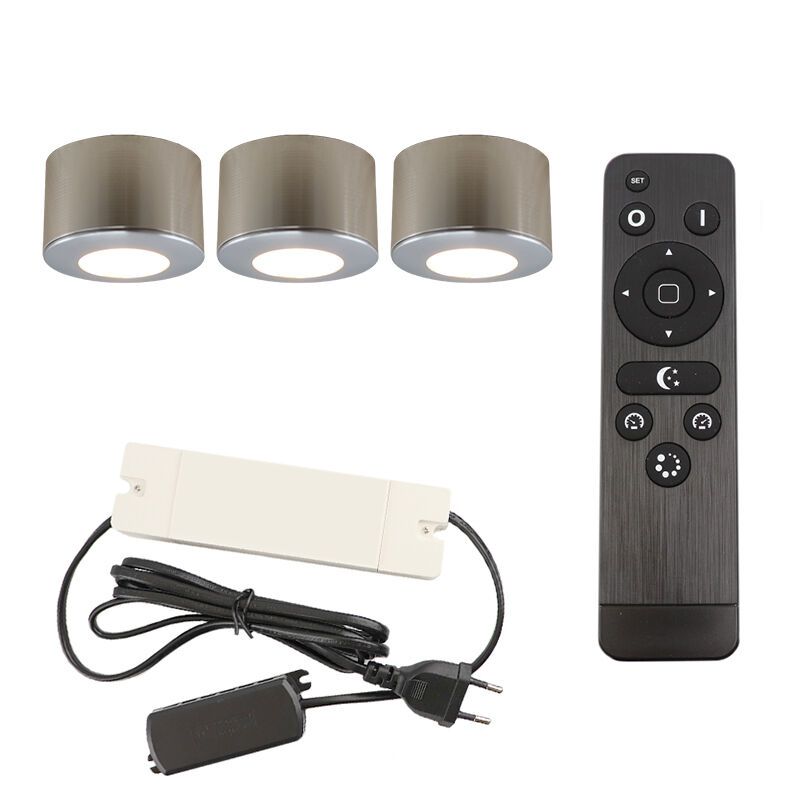 3 apliques de techo redondos cromados para porche Vasso, IP44, con set de conexión y mando a distancia