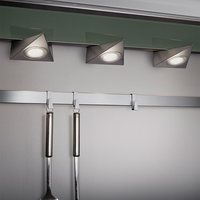 Iluminación bajo muebles cocina de metal níquel, Zerdali, 3W, 3000K LED, con interruptor Iluminación bajo muebles cocina de metal níquel, Zerdali, 3W, 3000K LED, con interruptor
