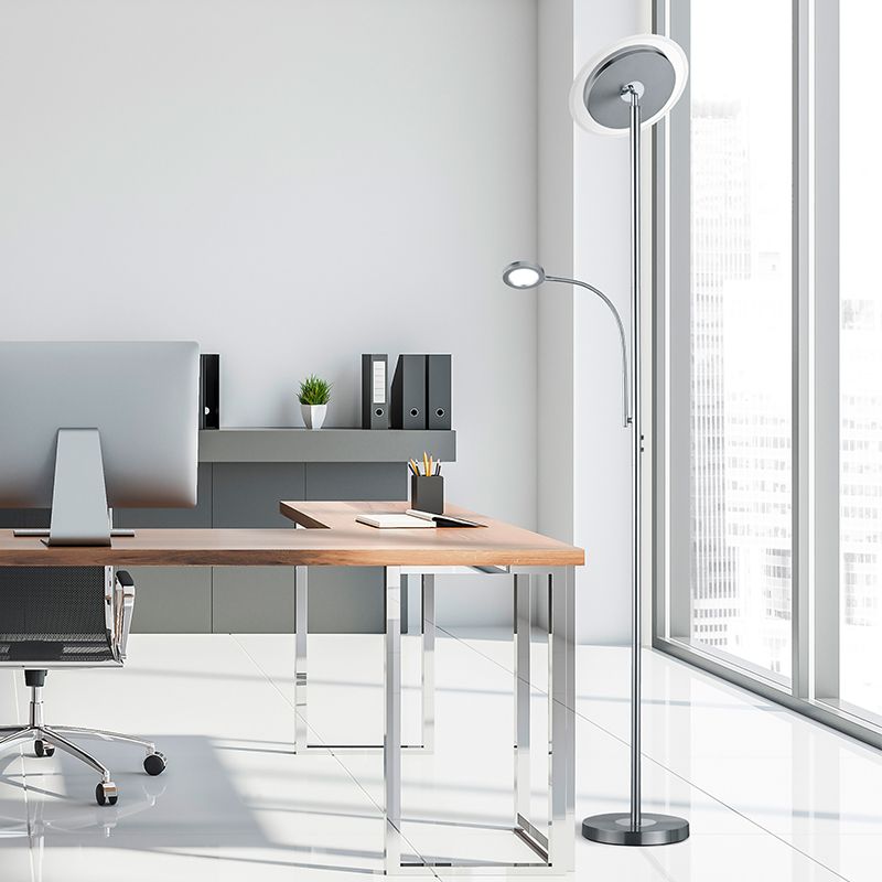 Lámpara de pie moderna níquel, Benny, 18W, 3000K LED, con regulador táctil