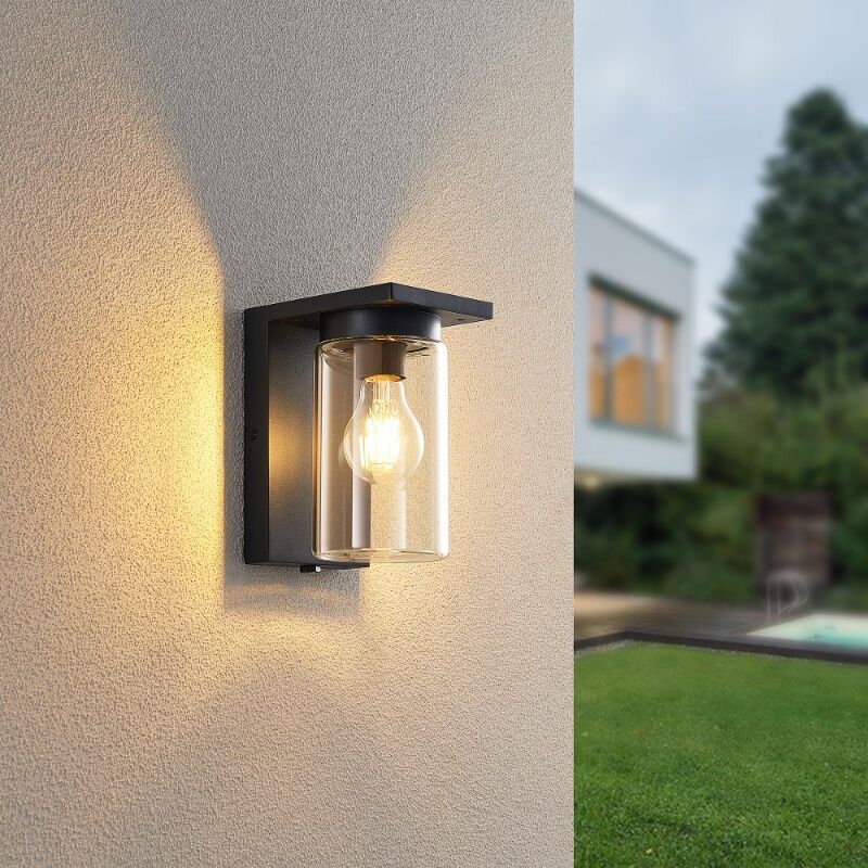 Aplique exterior con sensor crepuscular moderno negro, Yves, IP44
