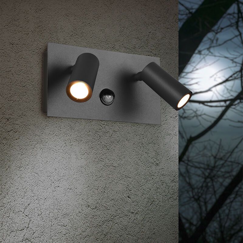 Aplique exterior con sensor de movimiento moderno antracita, Rufus, 3W, 3000K LED, IP54