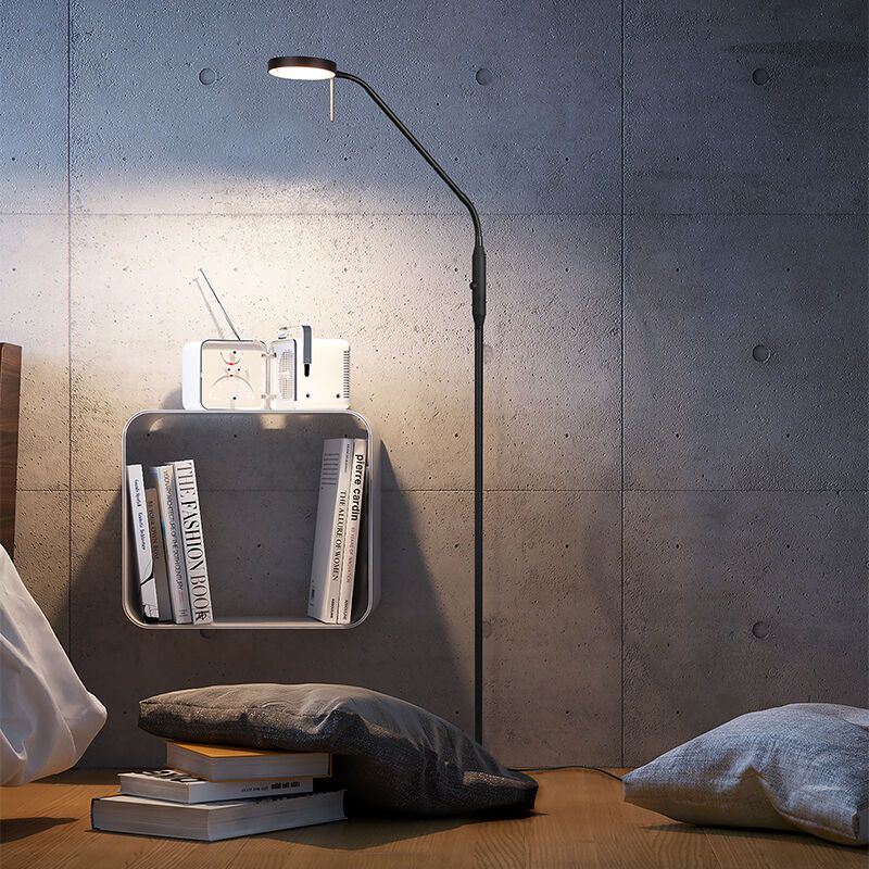 Lámpara de pie de lectura moderna negra, Bilge, 12W, ajustable entre luz blanco cálido y frío LED, con regulador táctil Lámpara de pie de lectura moderna negra, Bilge, 12W, ajustable entre luz blanco cálido y frío LED, con regulador táctil