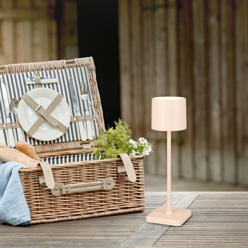 Lámpara de mesa recargable para exterior moderna marrón, Lakisha, 1,5W, white switch LED, IP54, con regulador táctil